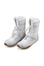 Panelled Leather Boxing Boots - White - three-quarter pair view