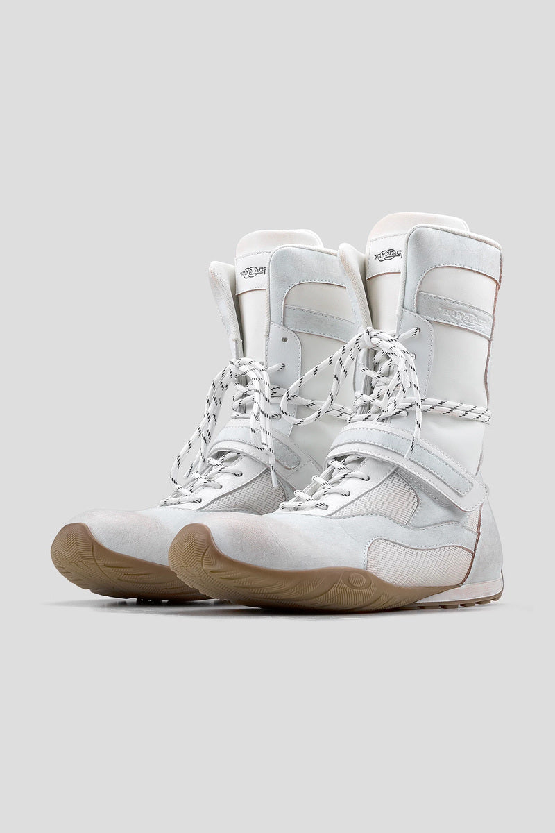 Panelled Leather Boxing Boots - White - view 2