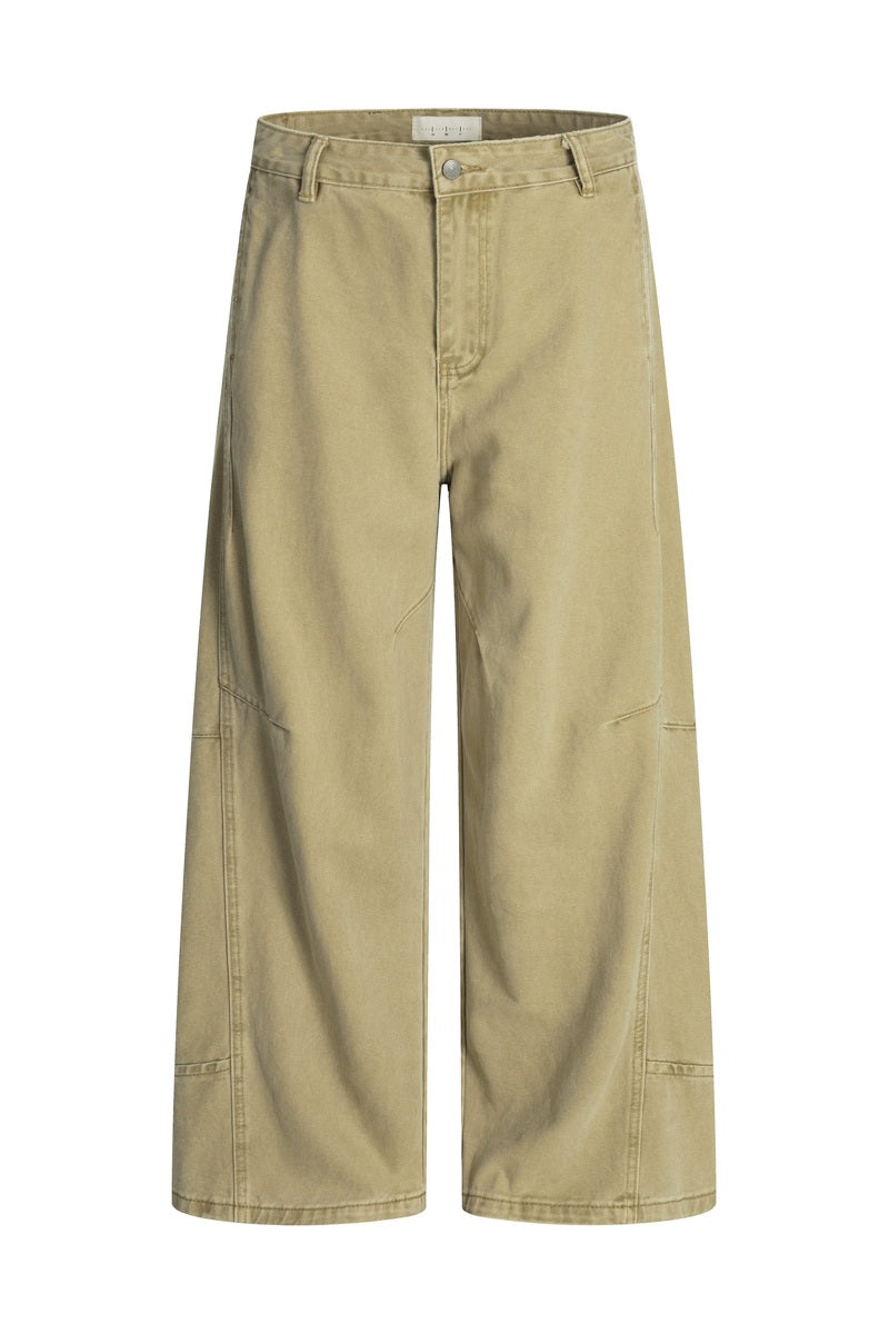 Panelled Wide Leg Jeans in Khaki, front view