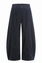 Pleated Corduroy Barrel Pants – Navy – front product view