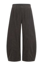 Pleated Corduroy Barrel Pants – Dark Brown – front product view