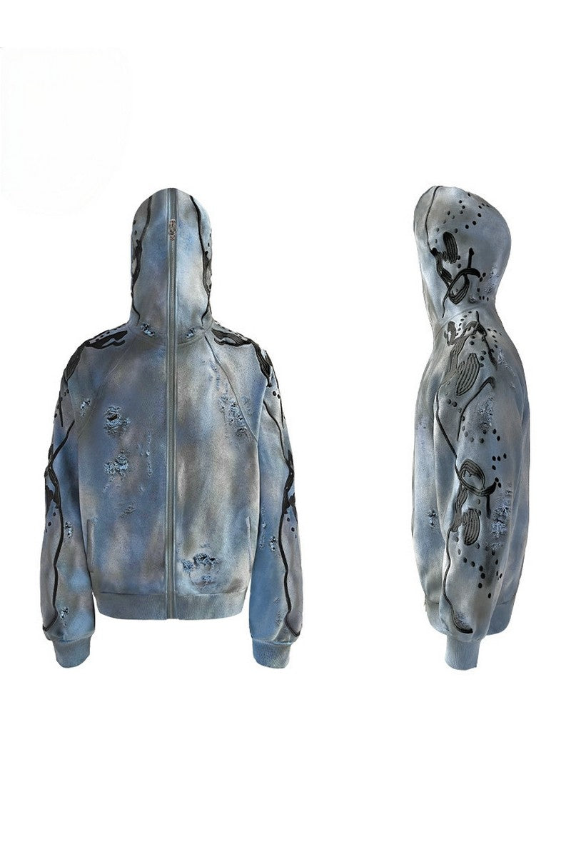 Washed Skull Distressed Hoodie