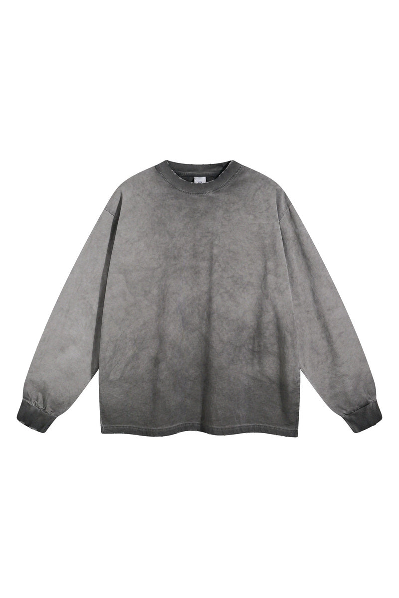 Raw Edge Washed Long Sleeve Tee — Washed Gray