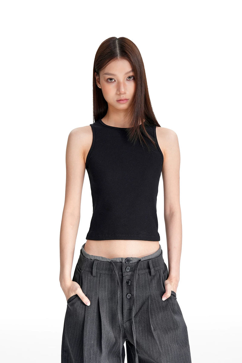 Ribbed Racerback Tank Top - Black