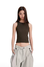 Ribbed Racerback Tank Top - Army Green