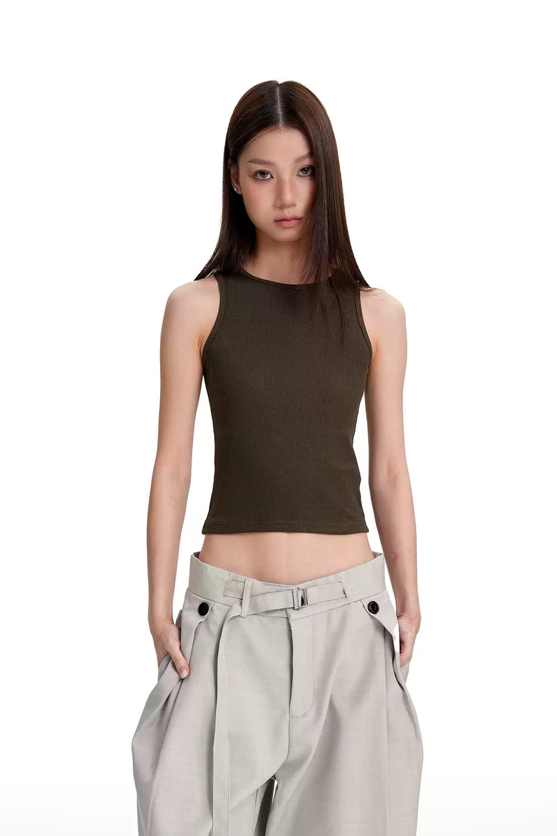 Ribbed Racerback Tank Top - Army Green