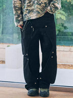 Riveted Panel Cargo Pants — Black, front model view