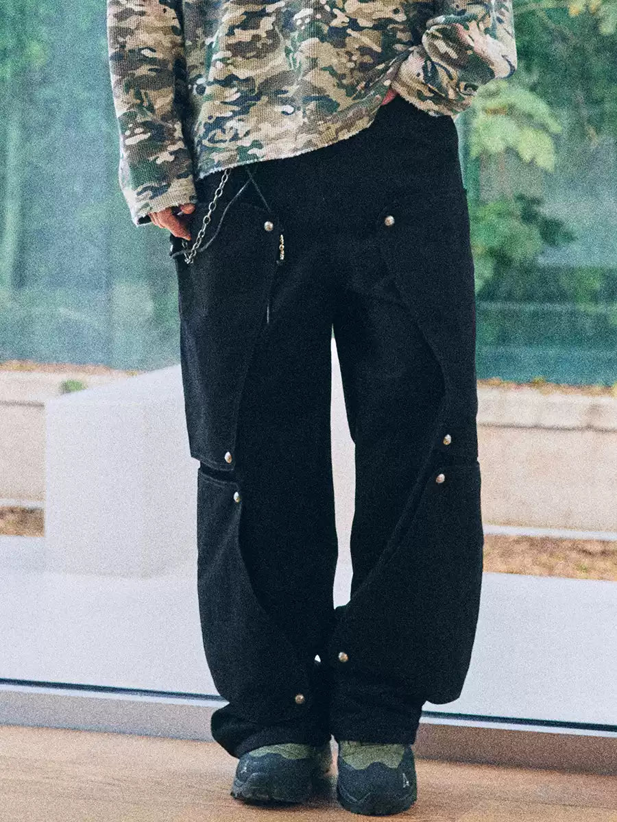 Riveted Panel Cargo Pants — Black, front model view