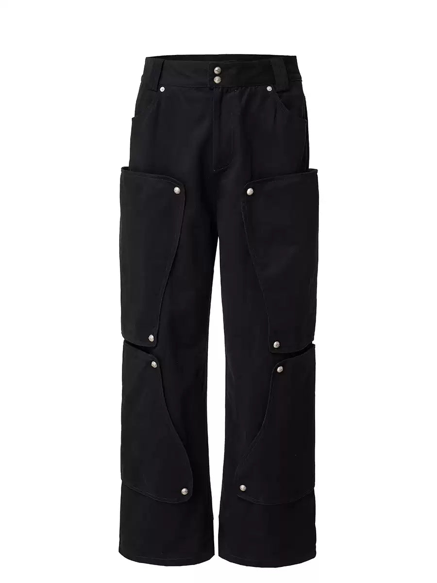 Riveted Panel Cargo Pants — Black, product view on white background