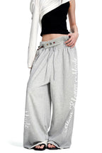 Script Print Wide Leg Sweatpants - Light Heather Gray