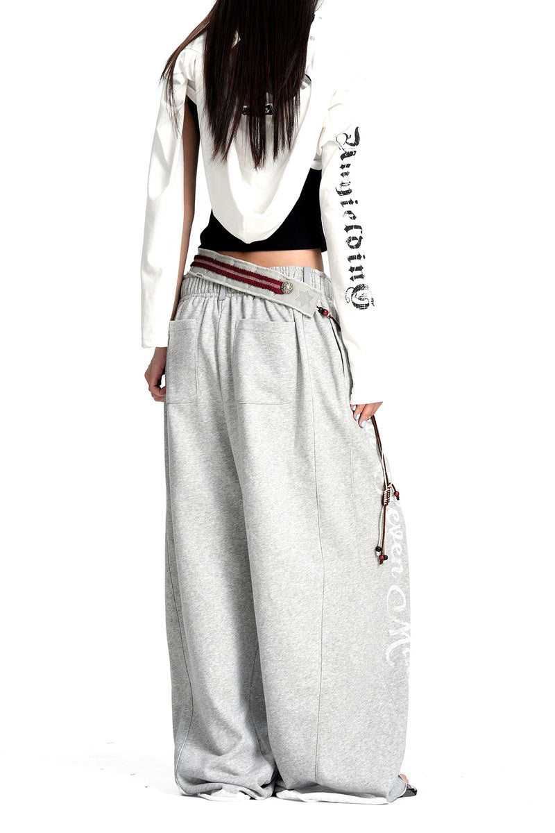 Script Print Wide Leg Sweatpants