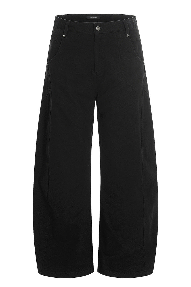 Sculpted Cotton Barrel Pants – Black – front product view