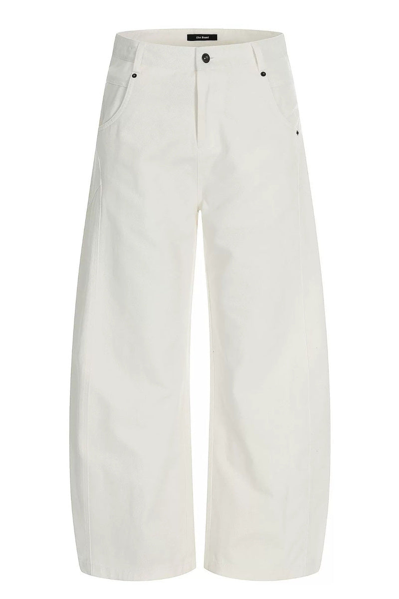 Sculpted Cotton Barrel Pants – White – front product view