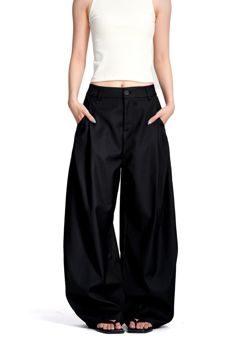 Sculpted Pleated Wide Leg Trousers - Black