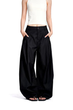 Sculpted Pleated Wide Leg Trousers - Black