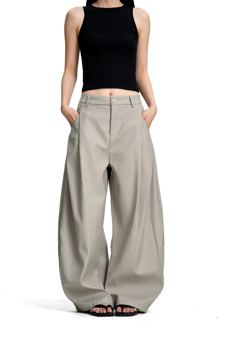 Sculpted Pleated Wide Leg Trousers - Apricot