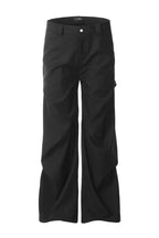Sculptural Pleated Drape Trousers – Black – front product view