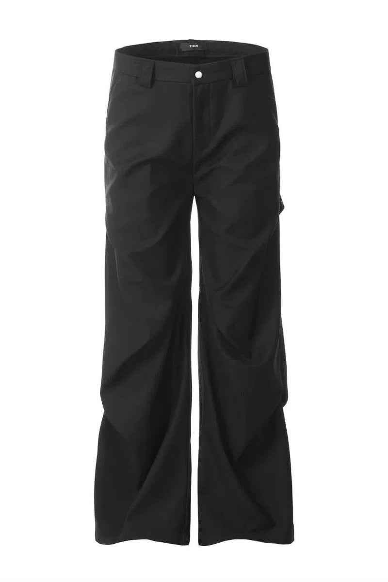 Sculptural Pleated Drape Trousers – Black – front product view