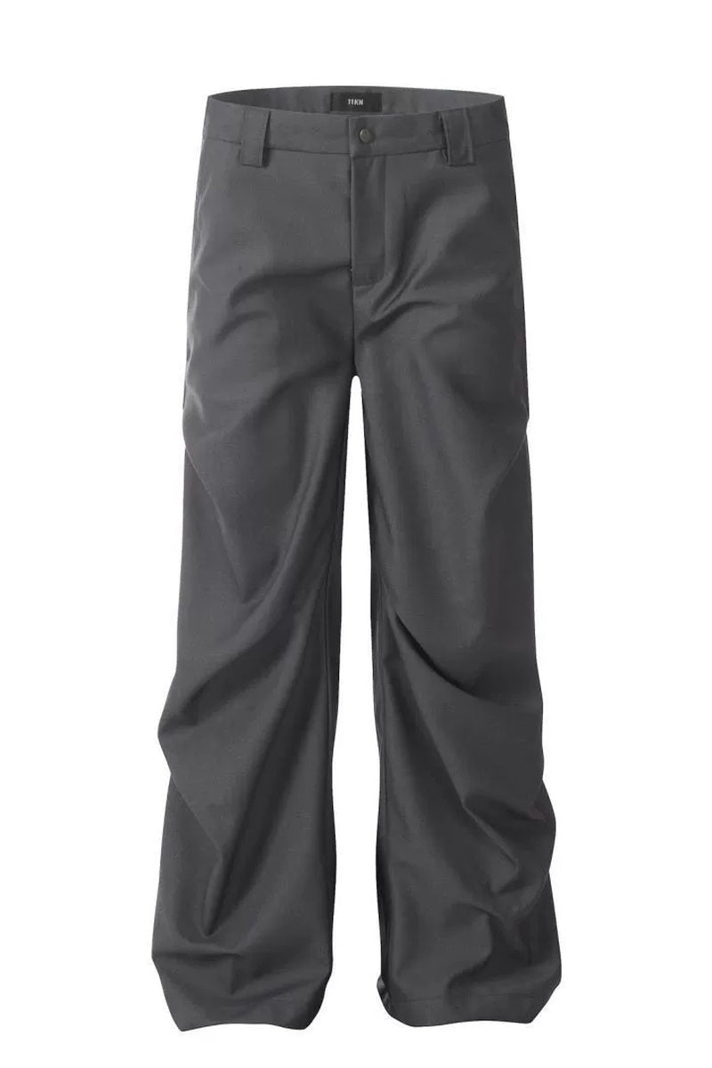 Sculptural Pleated Drape Trousers – Gray – front product view