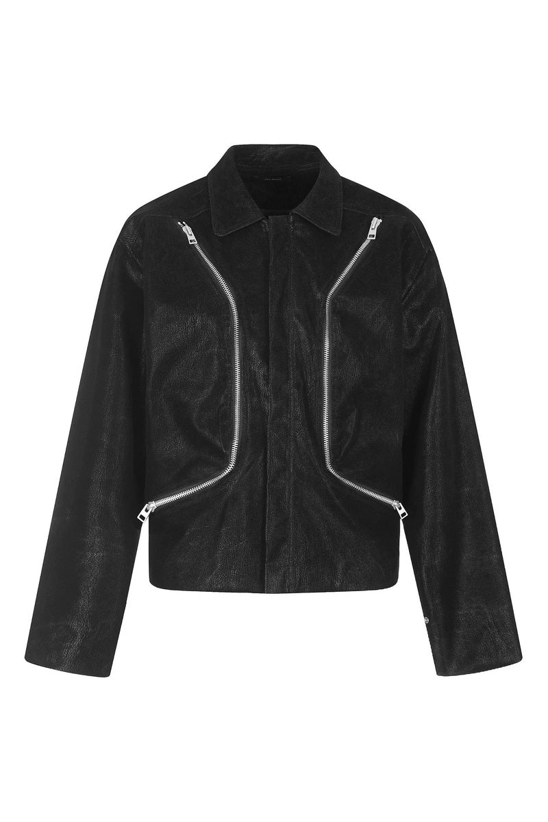 Shaped Pocket Faux Leather Jacket