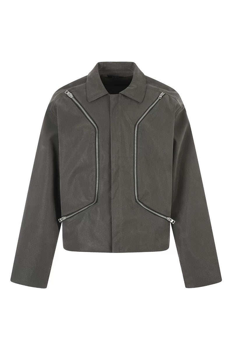 Shaped Pocket Faux Leather Jacket