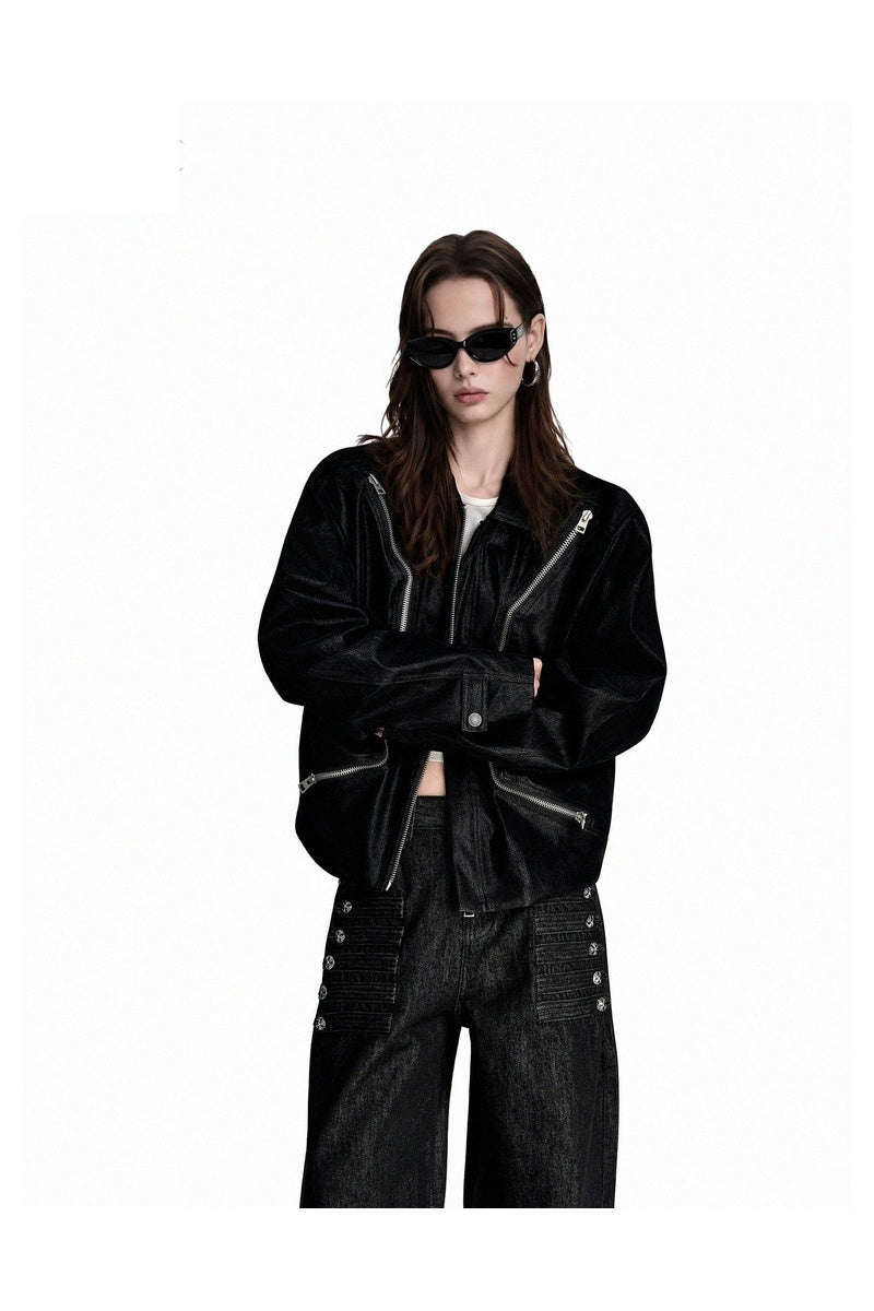 Shaped Pocket Faux Leather Jacket