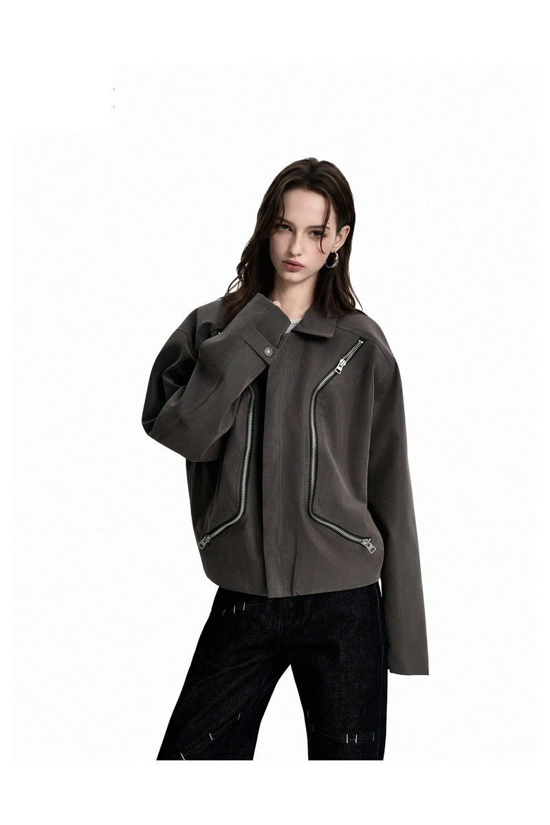 Shaped Pocket Faux Leather Jacket