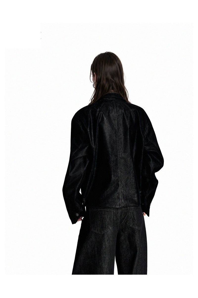 Shaped Pocket Faux Leather Jacket