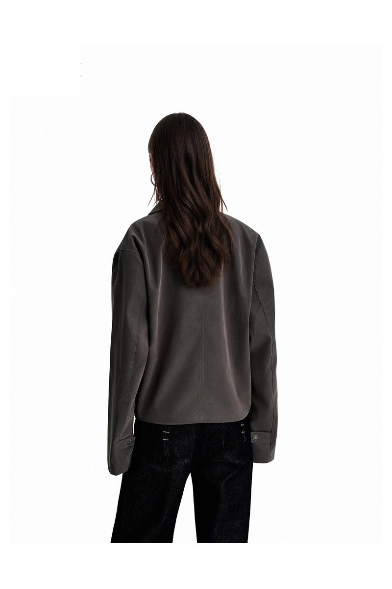 Shaped Pocket Faux Leather Jacket