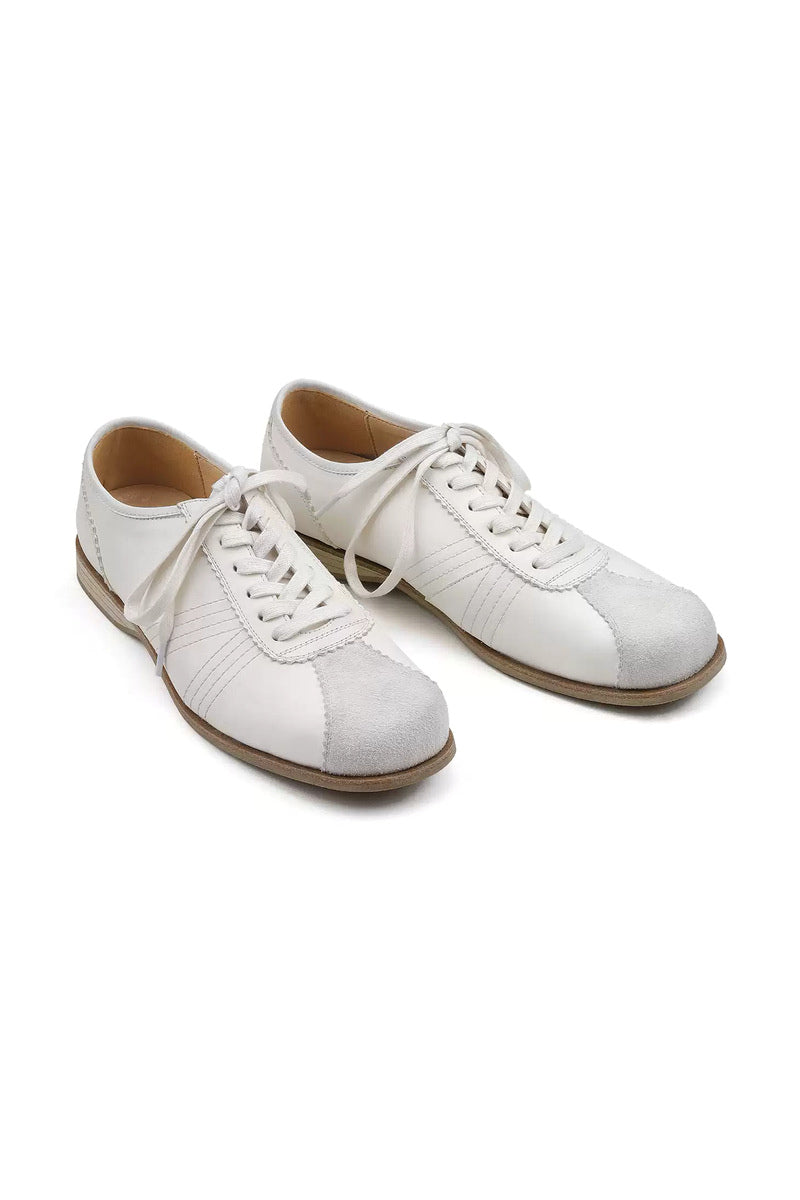 Sheepskin Lace Up Trainers - White - three-quarter pair view