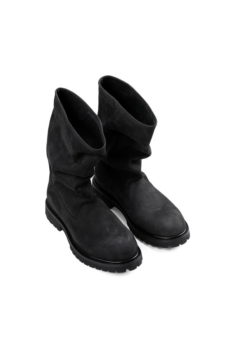 Slouchy Leather Pull On Boots - Black - three-quarter pair view