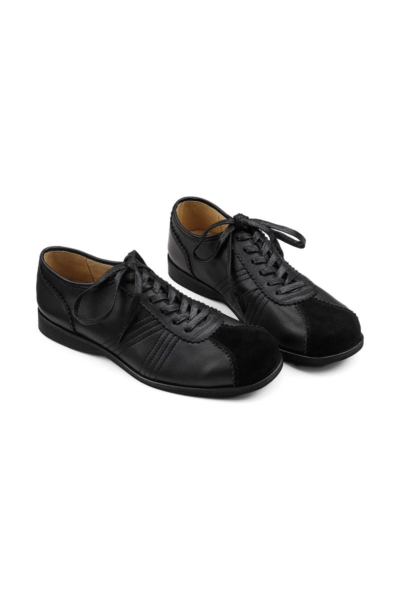 Soft Sheepskin Panel Trainers - Black - three-quarter pair view