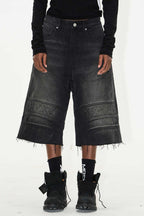 Washed Biker Raw Shorts