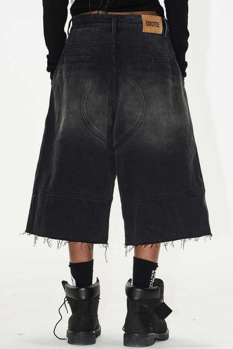 Washed Biker Raw Shorts