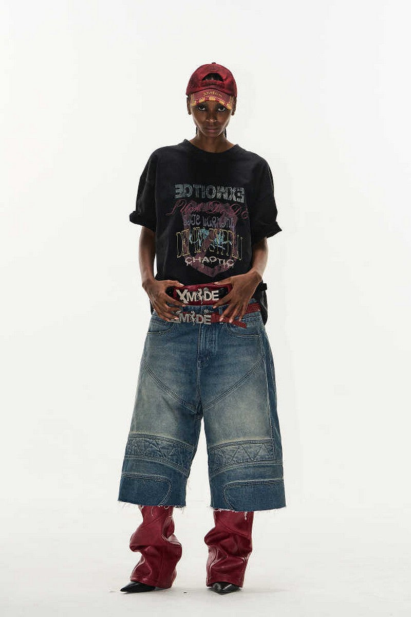Washed Biker Raw Shorts