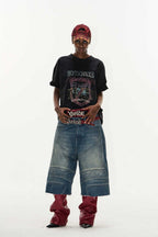 Washed Biker Raw Shorts