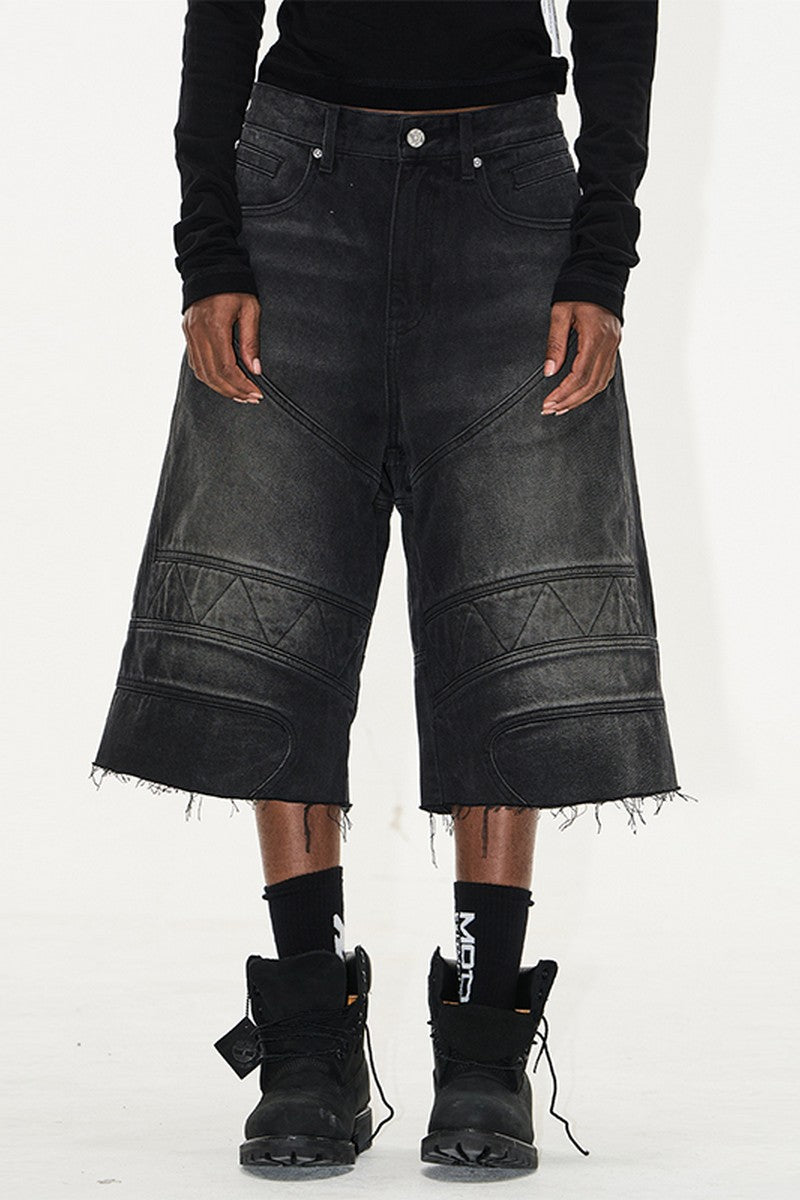 Washed Biker Raw Shorts