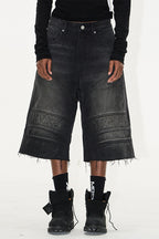 Washed Biker Raw Shorts