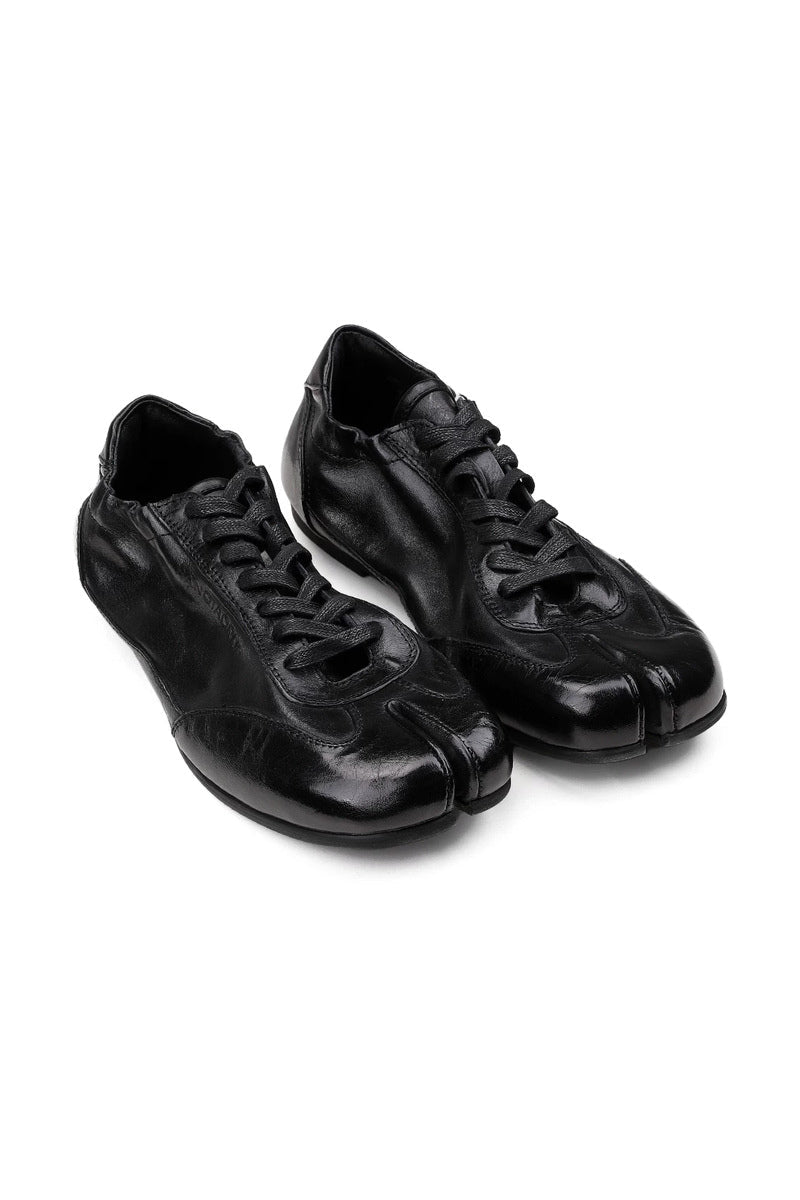 Split Toe Horsehide Sneakers - Black - three-quarter pair view