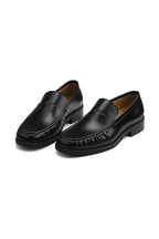 Square Toe Leather Loafers - Black - three-quarter pair view