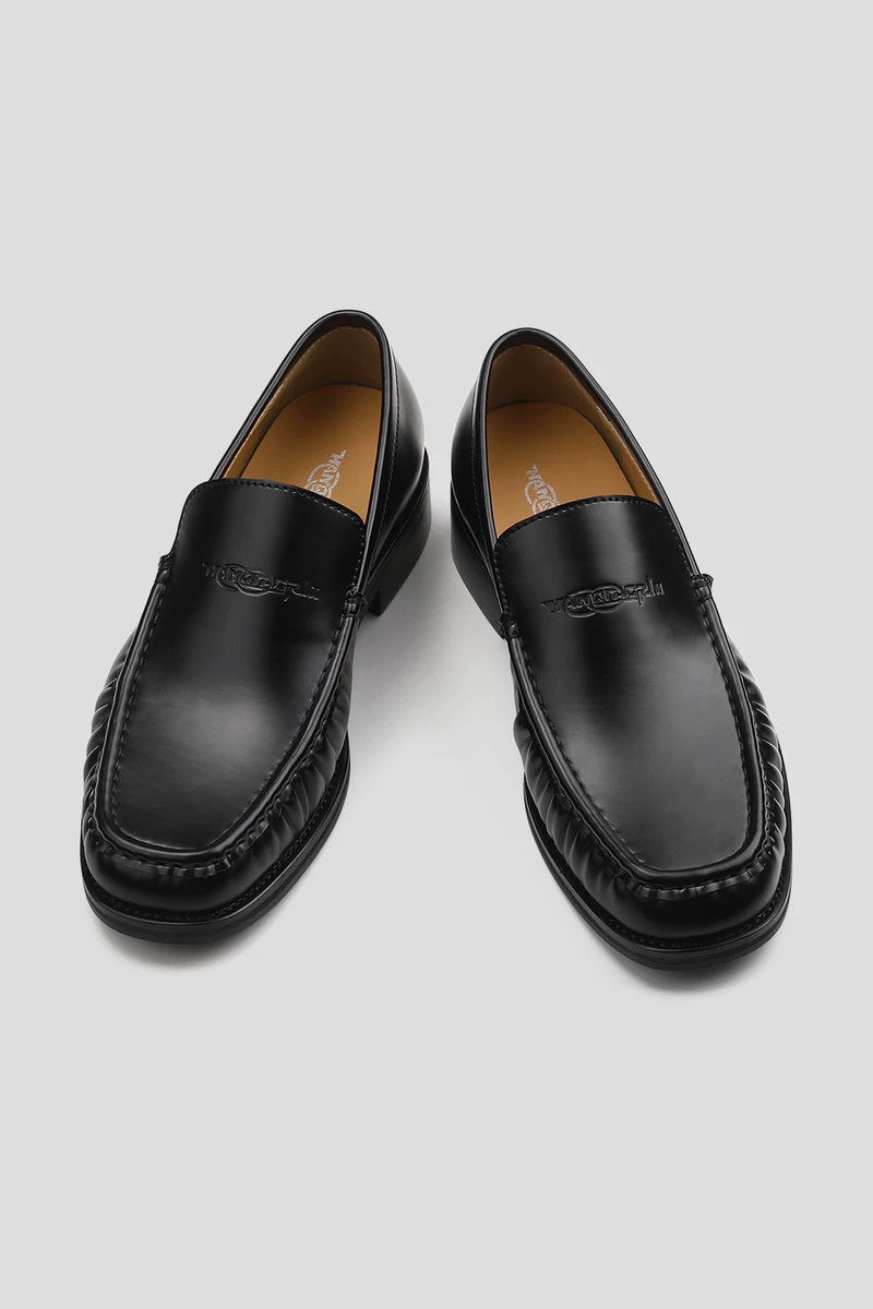 Square Toe Leather Loafers - Black - view 5