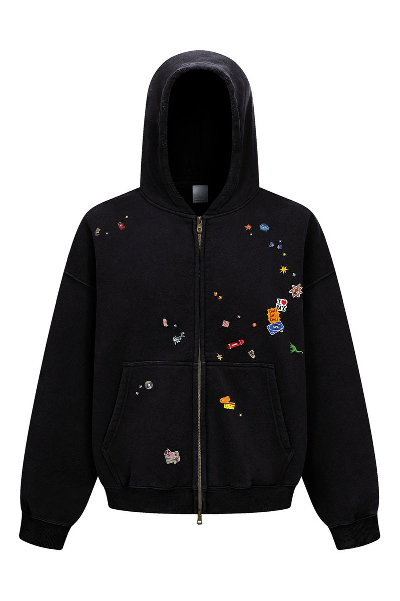 Sticker Patch Zip Hoodie