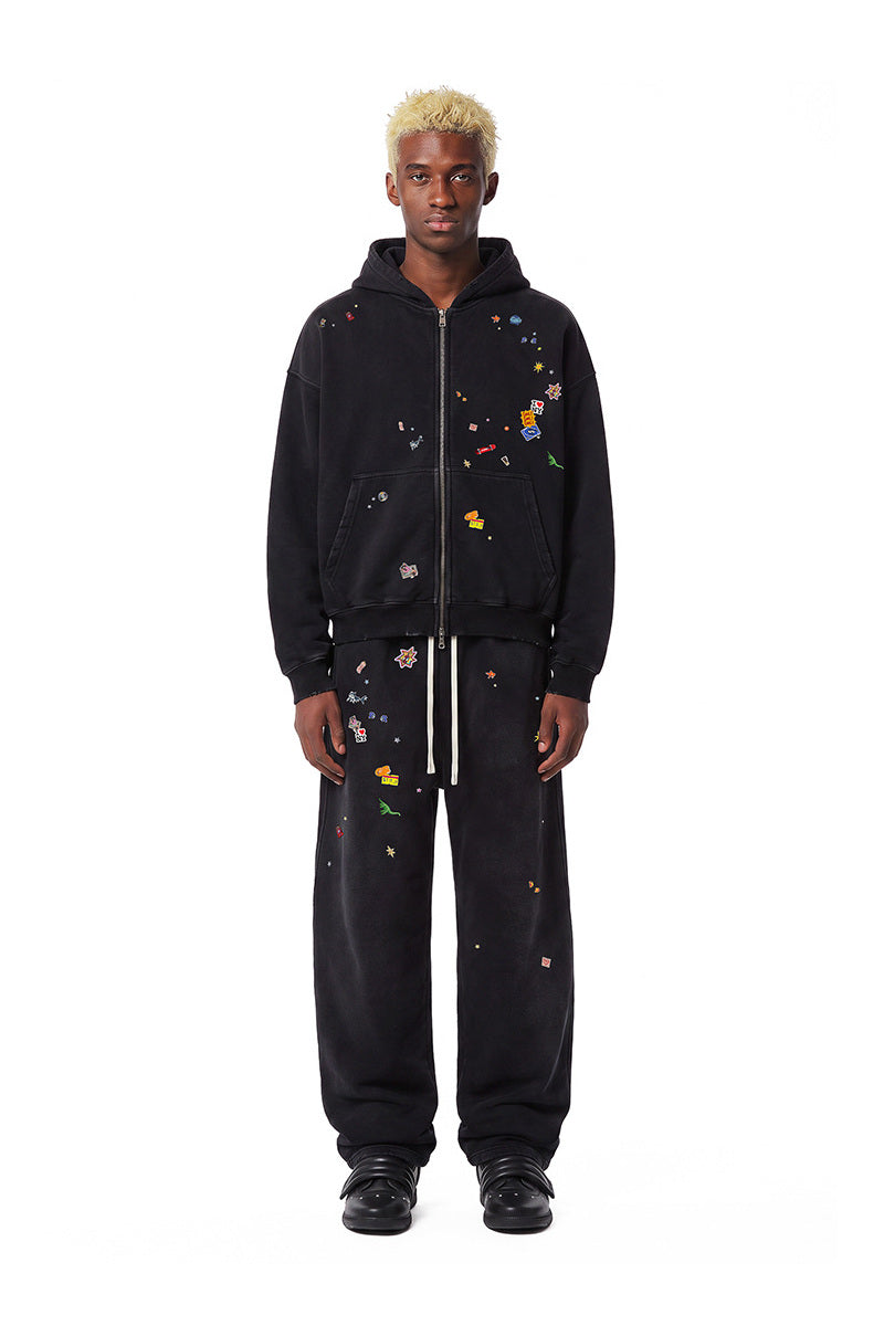 Sticker Patch Zip Hoodie — worn view