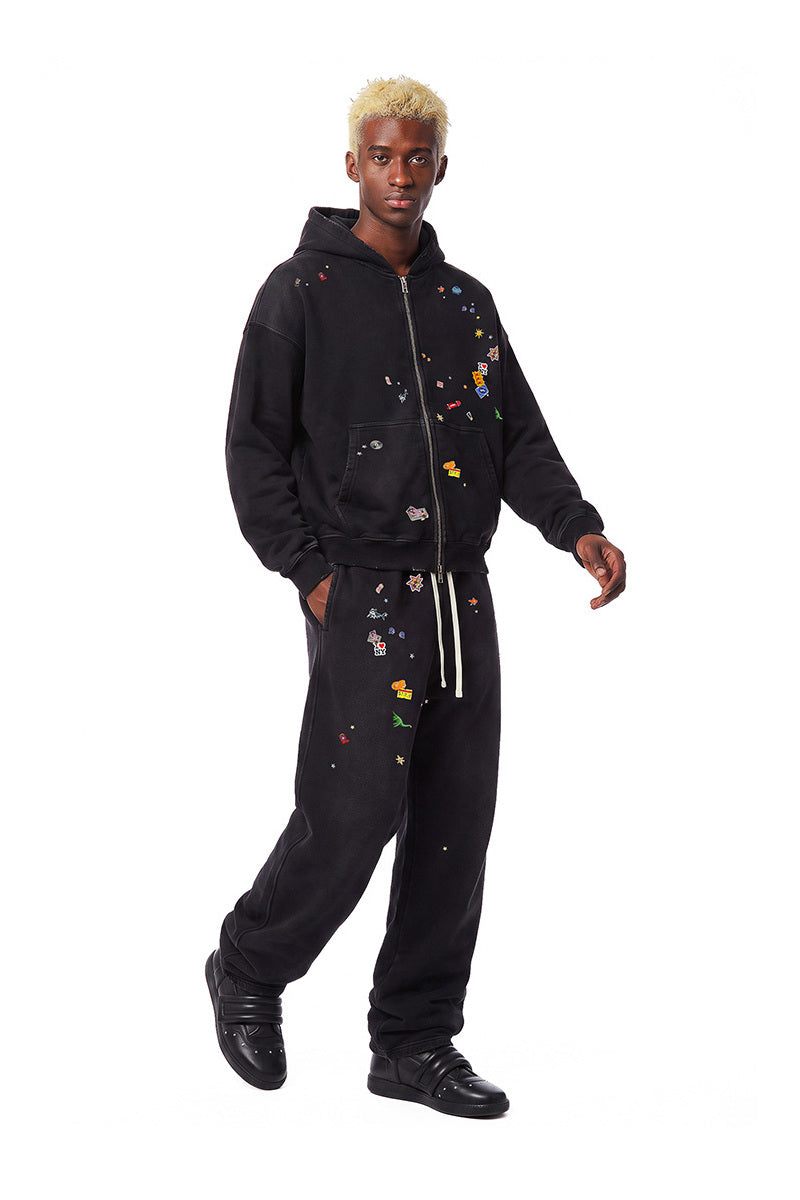 Sticker Patch Zip Hoodie — worn view