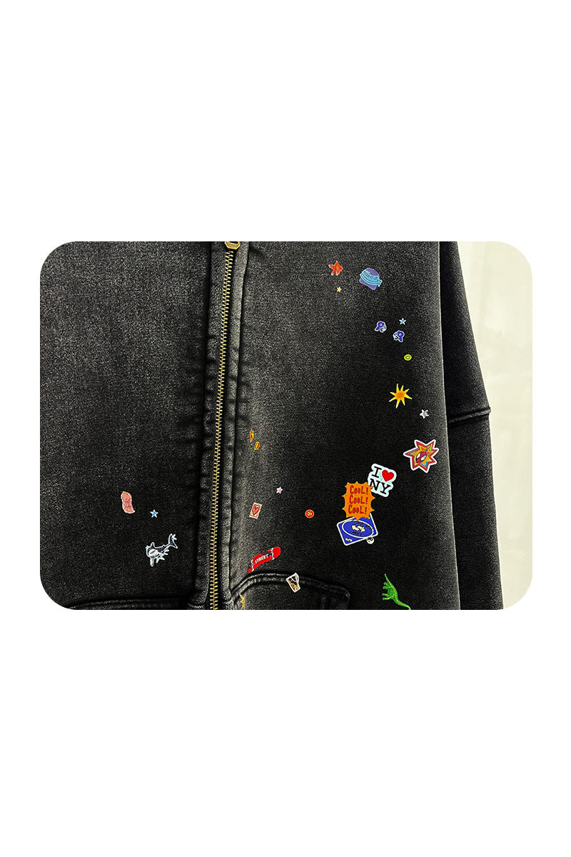 Sticker Patch Zip Hoodie — detail