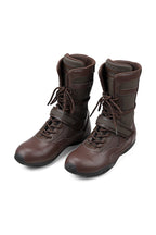 Strap Detail Leather Boxing Boots - Brown - three-quarter pair view
