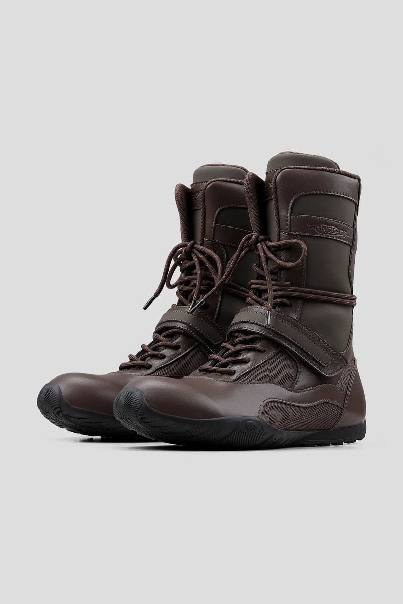 Strap Detail Leather Boxing Boots - Brown - view 2