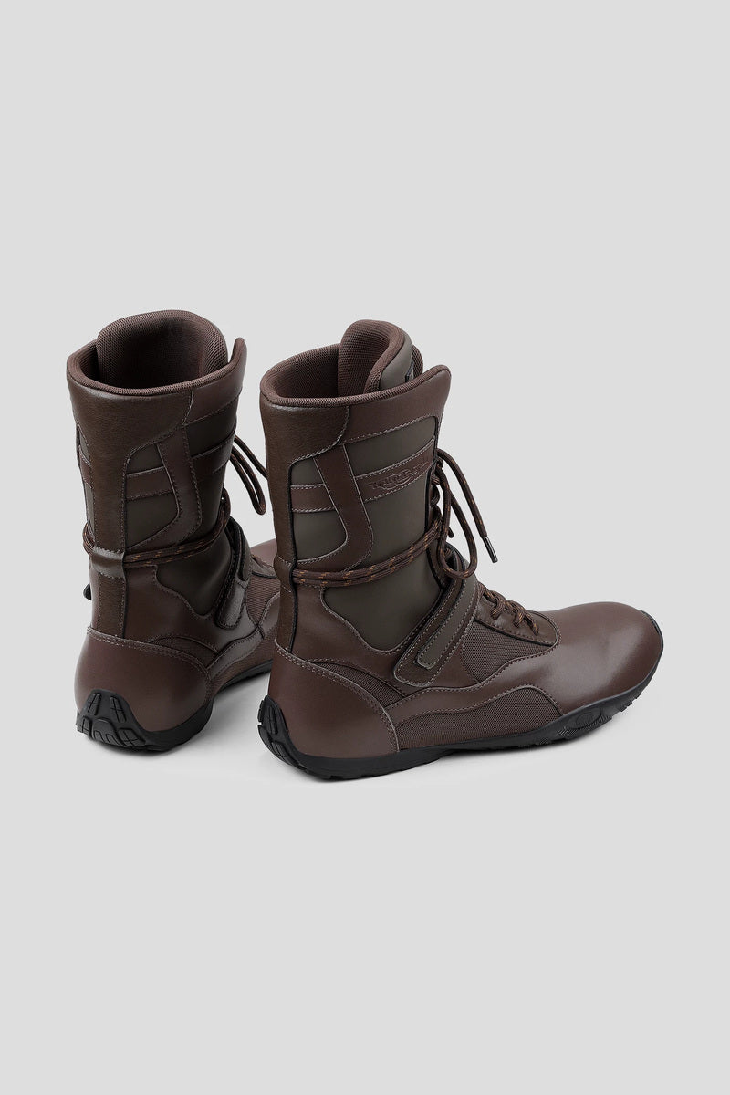 Strap Detail Leather Boxing Boots - Brown - view 3
