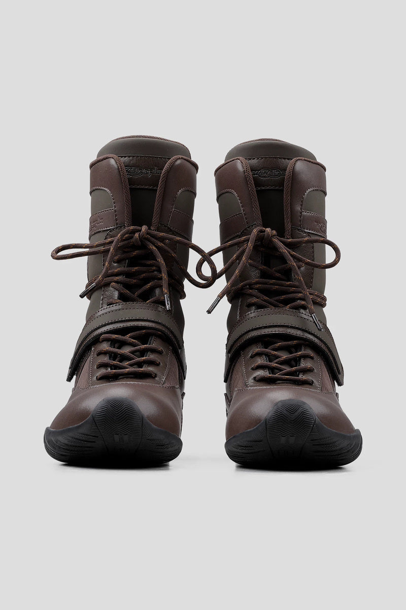 Strap Detail Leather Boxing Boots - Brown - view 5
