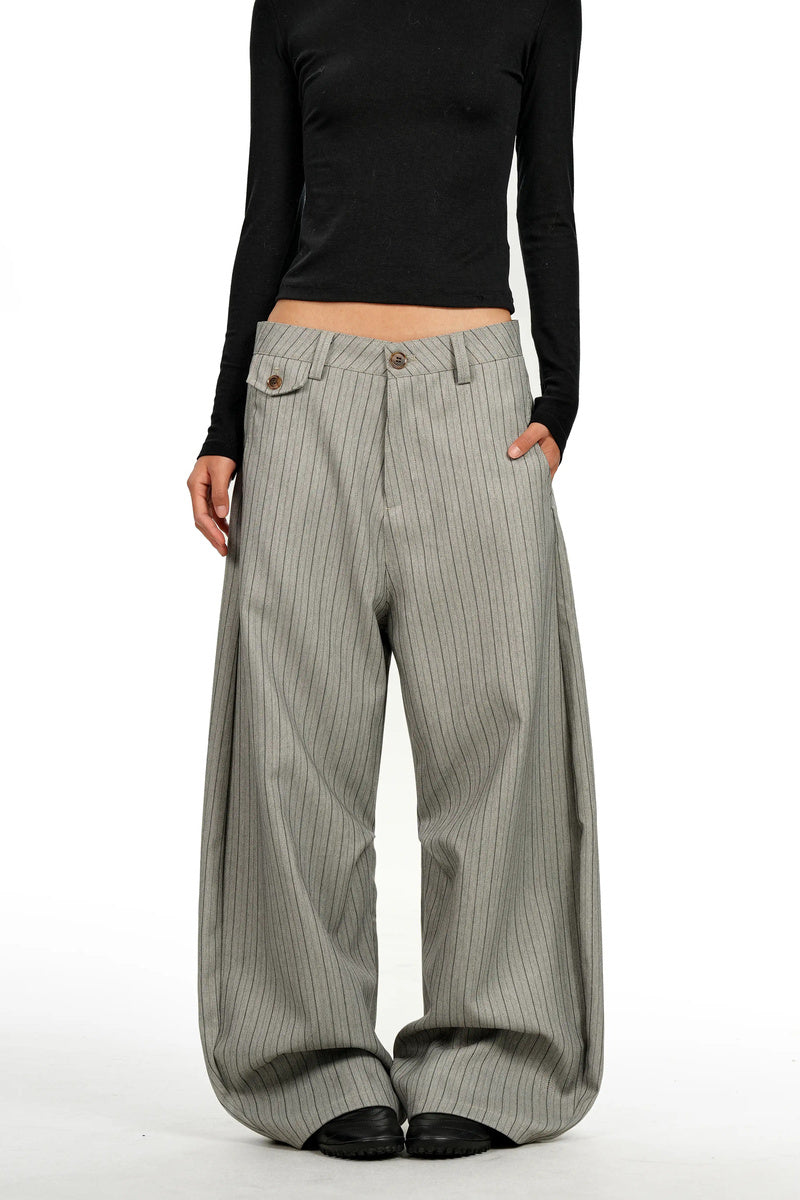 Striped Curved Leg Trousers - Gray